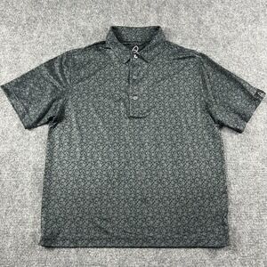 Deolax Polo Shirt Mens Medium Gray Floral Print Short Sleeve Casual Golf Stretch